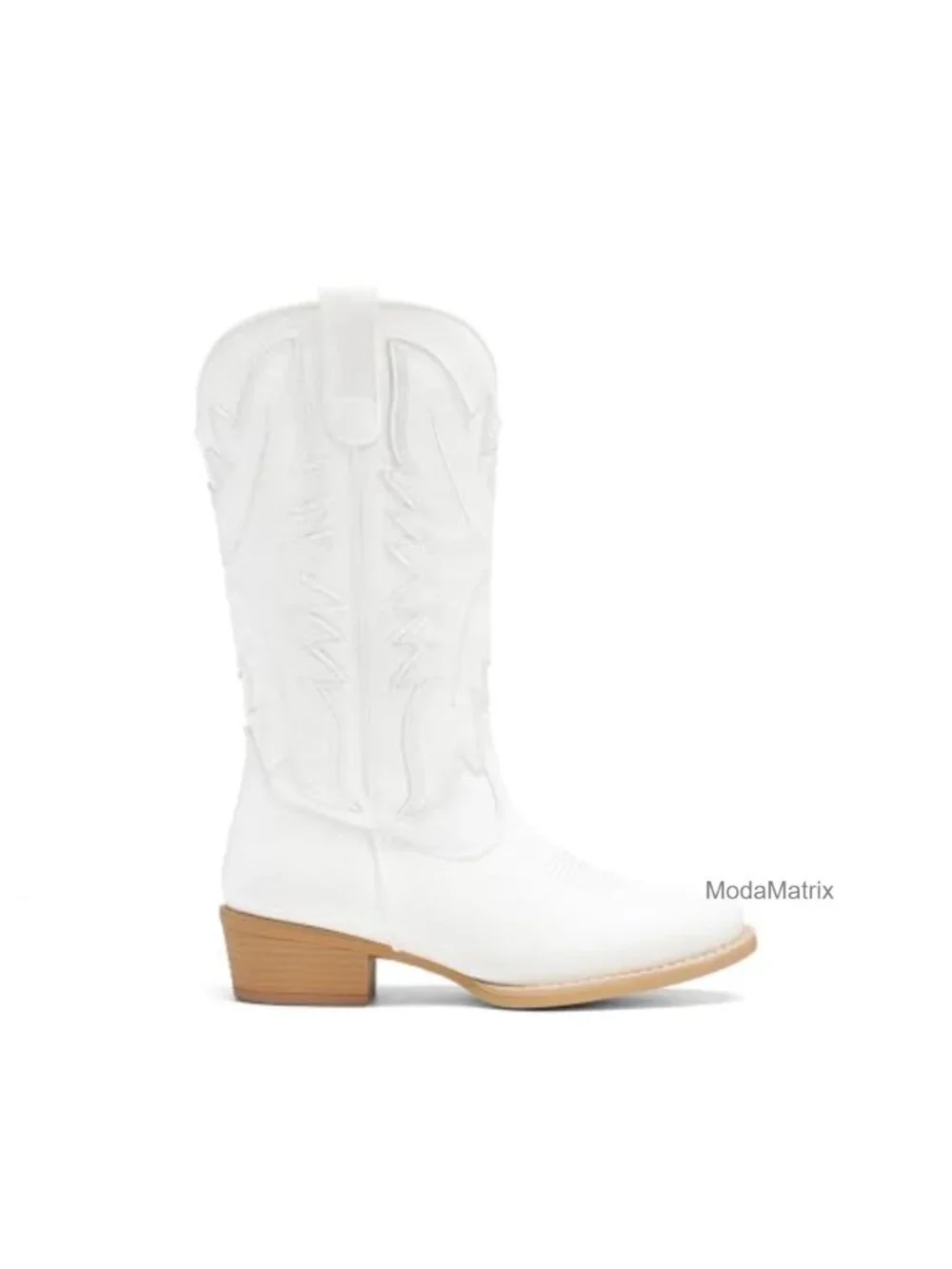 Faux Leather Western Cowboy Boots Mid-Calf Pull-On Block Heel Women_4